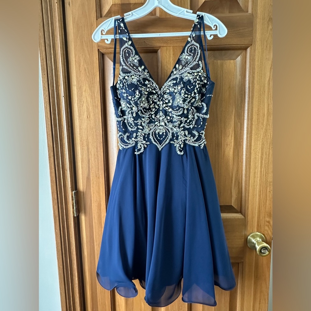 Navy and sequin homecoming dress